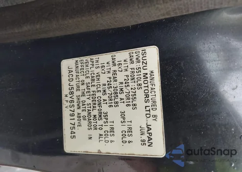 1995 Isuzu Trooper S from USA, damaged, VIN JACDJ58V6S7917545